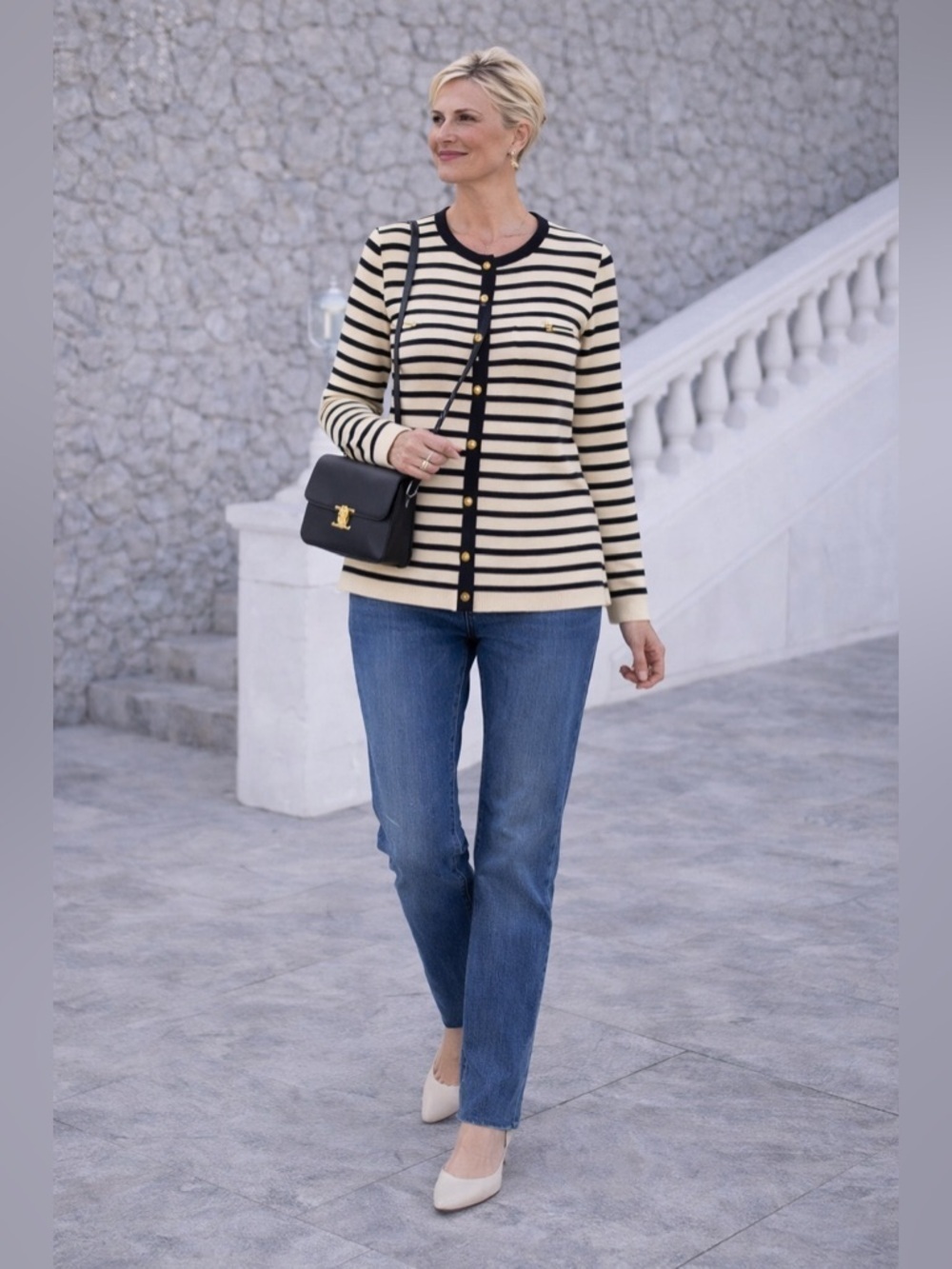 Striped Black and White Button-Up Cardigan XL/1X PTP 25”